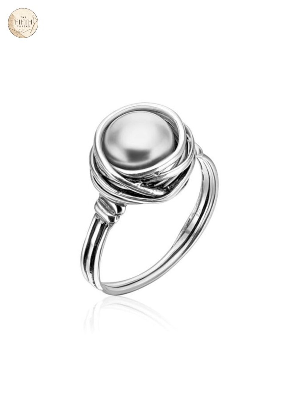 925 Sterling Silver Freshwater Pearl Ring Wire Wrap Vintage Statement